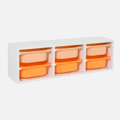 Children storage unit with 6 colourful bins, White