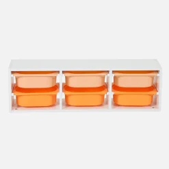Children storage unit with 6 colourful bins, White