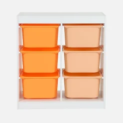 Children storage unit with 6 colourful bins, White