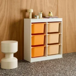 Children storage unit with 6 colourful bins, White