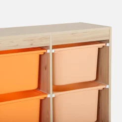 Children storage unit with 6 colourful bins, Natural