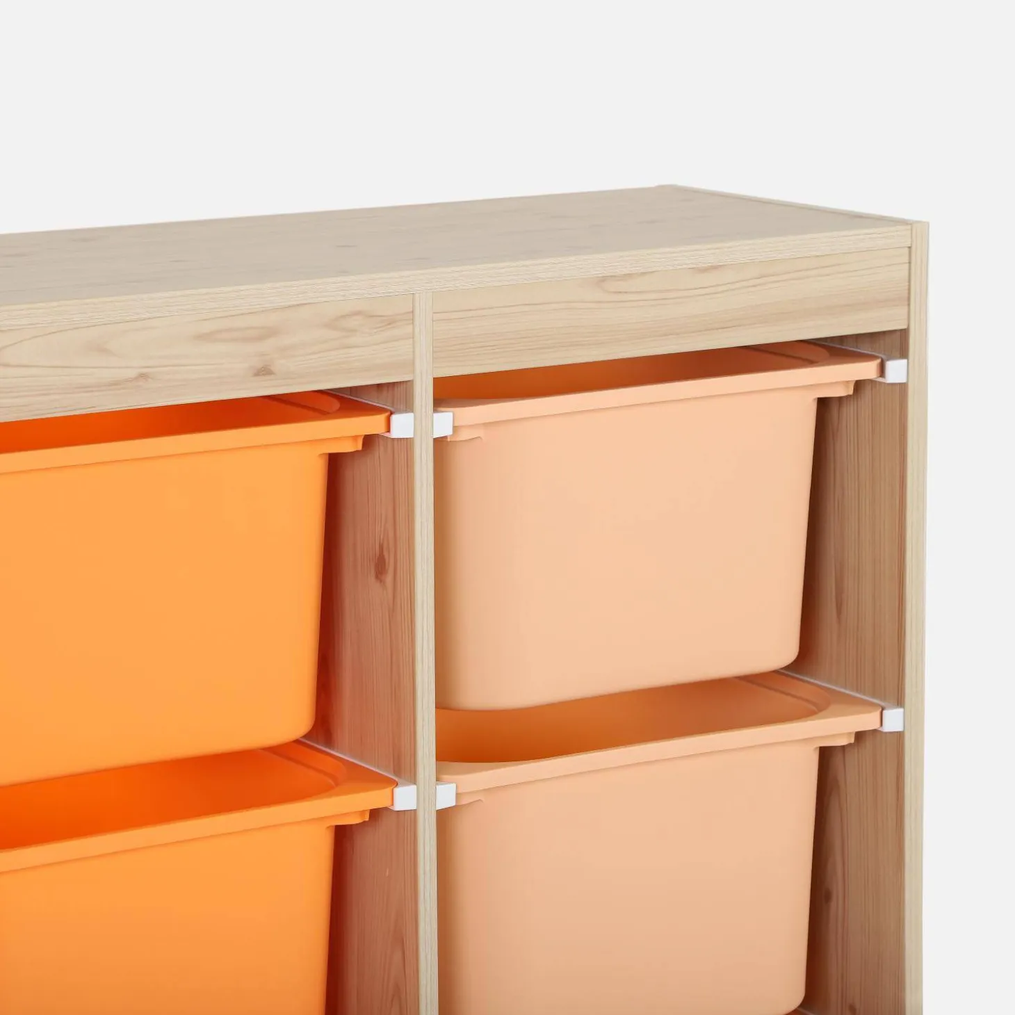 Children storage unit with 6 colourful bins, Natural