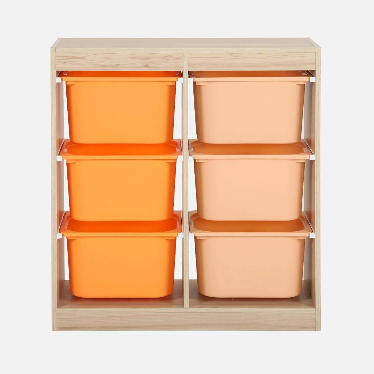 Children storage unit with 6 colourful bins, Natural