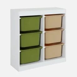 Children storage unit with 6 colourful bins, White