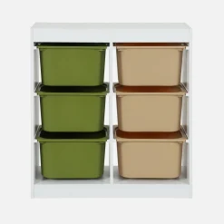 Children storage unit with 6 colourful bins, White