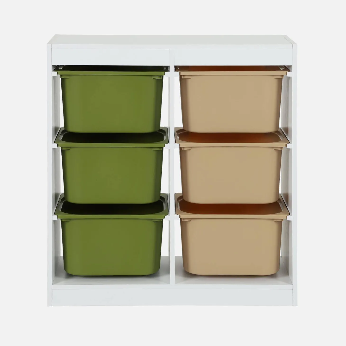 Children storage unit with 6 colourful bins, White
