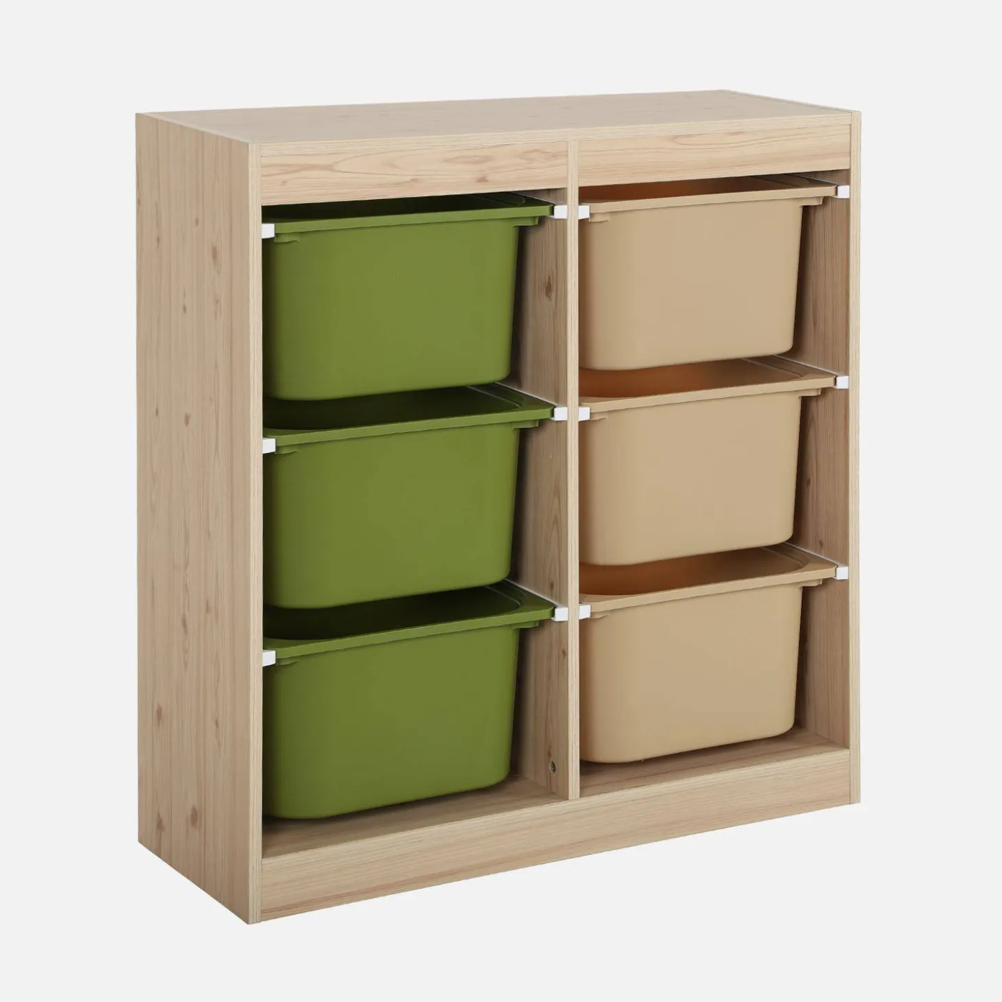 Children storage unit with 6 colourful bins, Natural