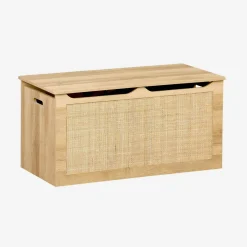 Children's toy storage with wood and cane effect