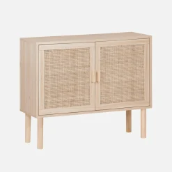 80cm cabinet with wood and rattan decor with 2 doors