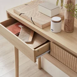 100cm console table with grooved wooden detail