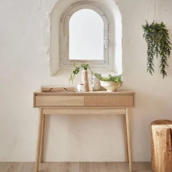 100cm console table with grooved wooden detail