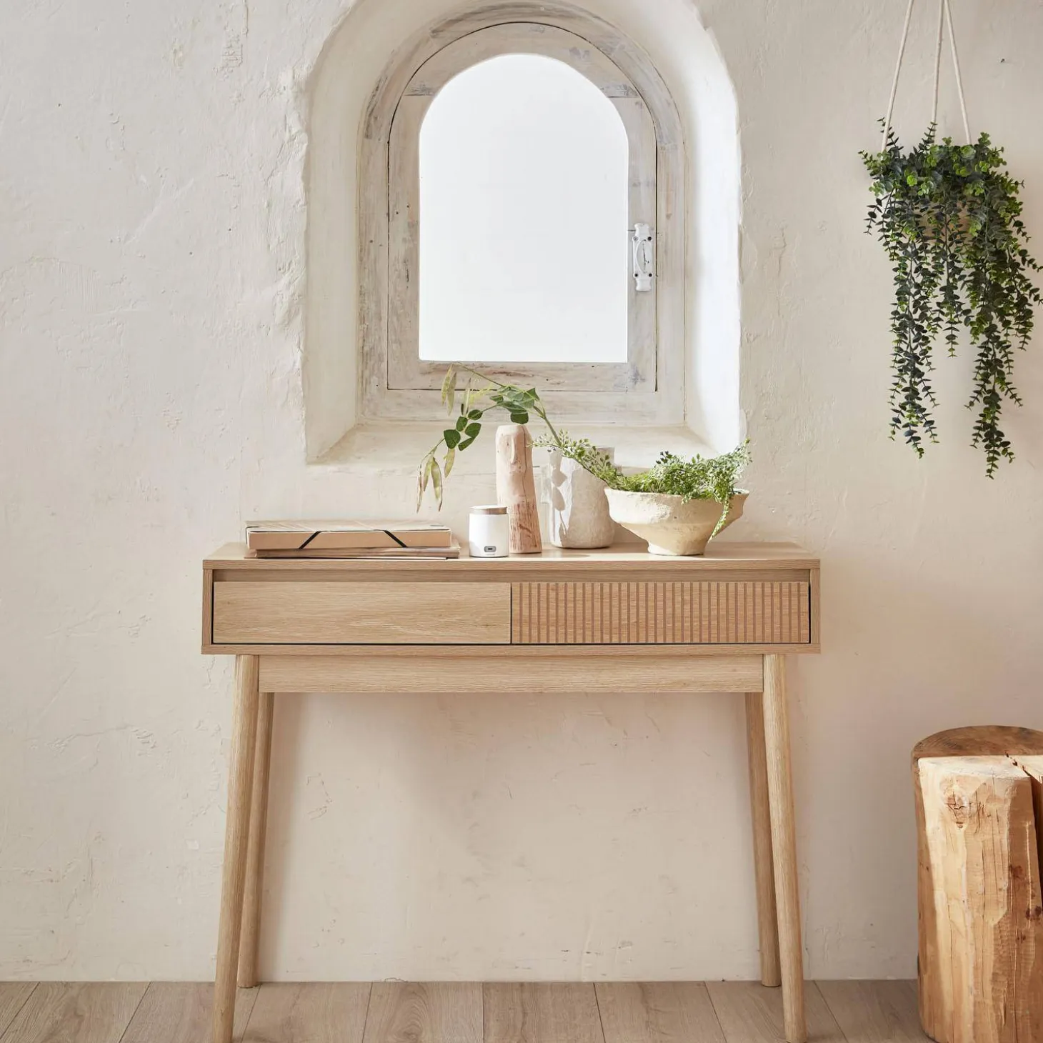 100cm console table with grooved wooden detail