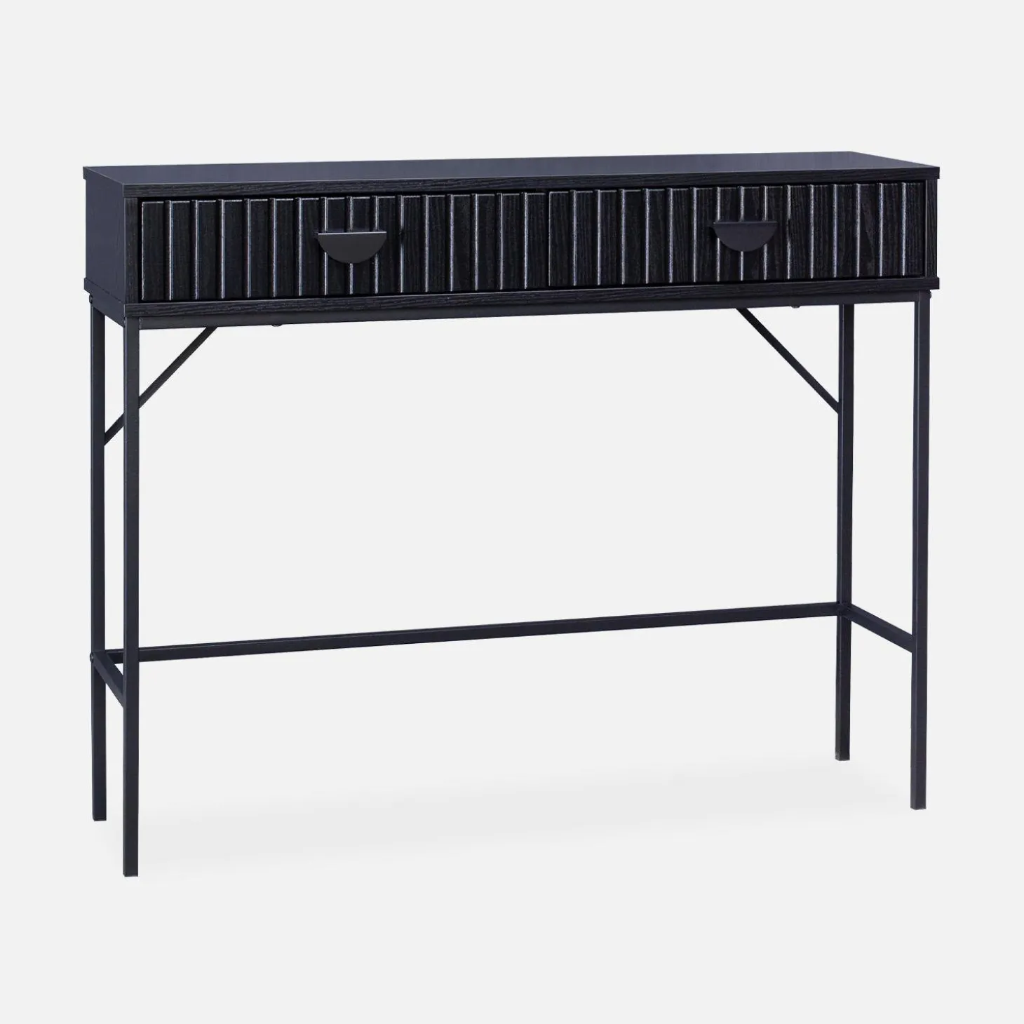 100cm console with grooved wood decor and 2 drawers