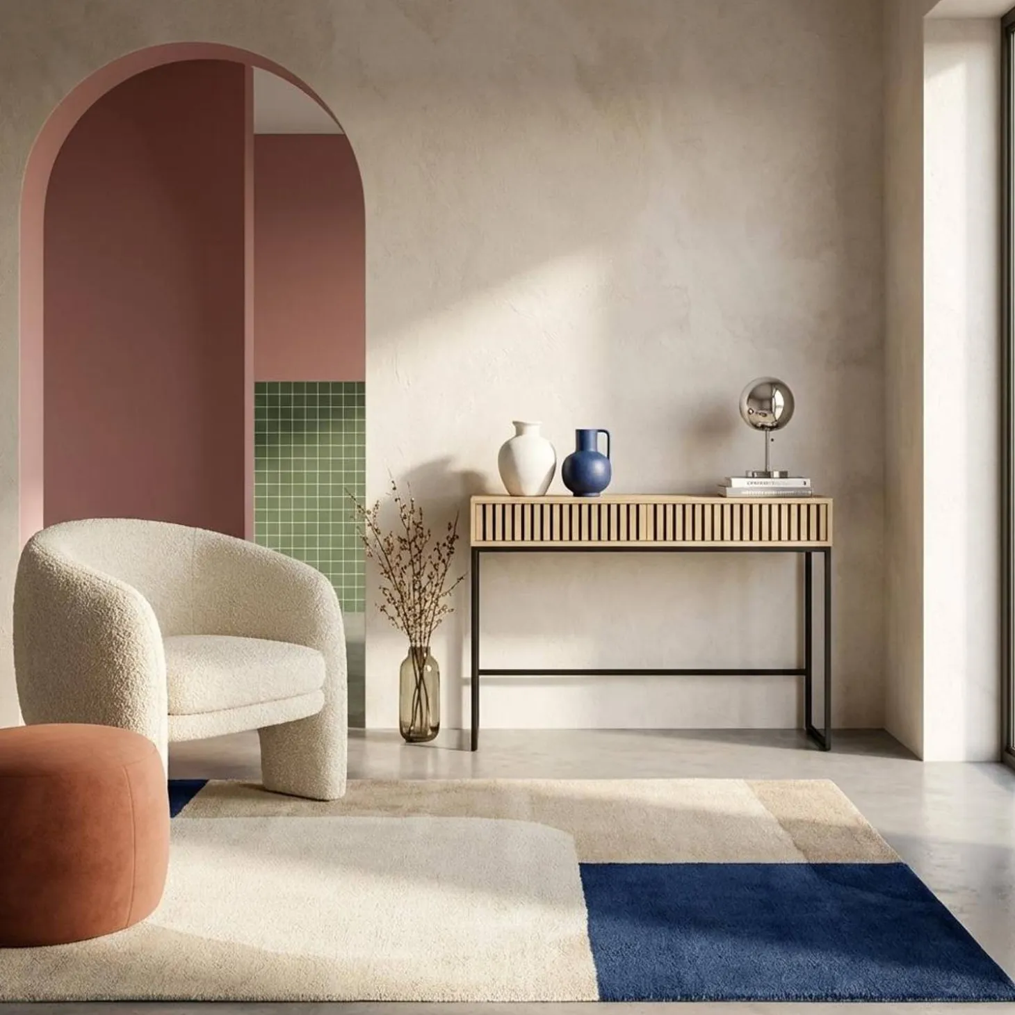 120cm contemporary console in grooved wood effect