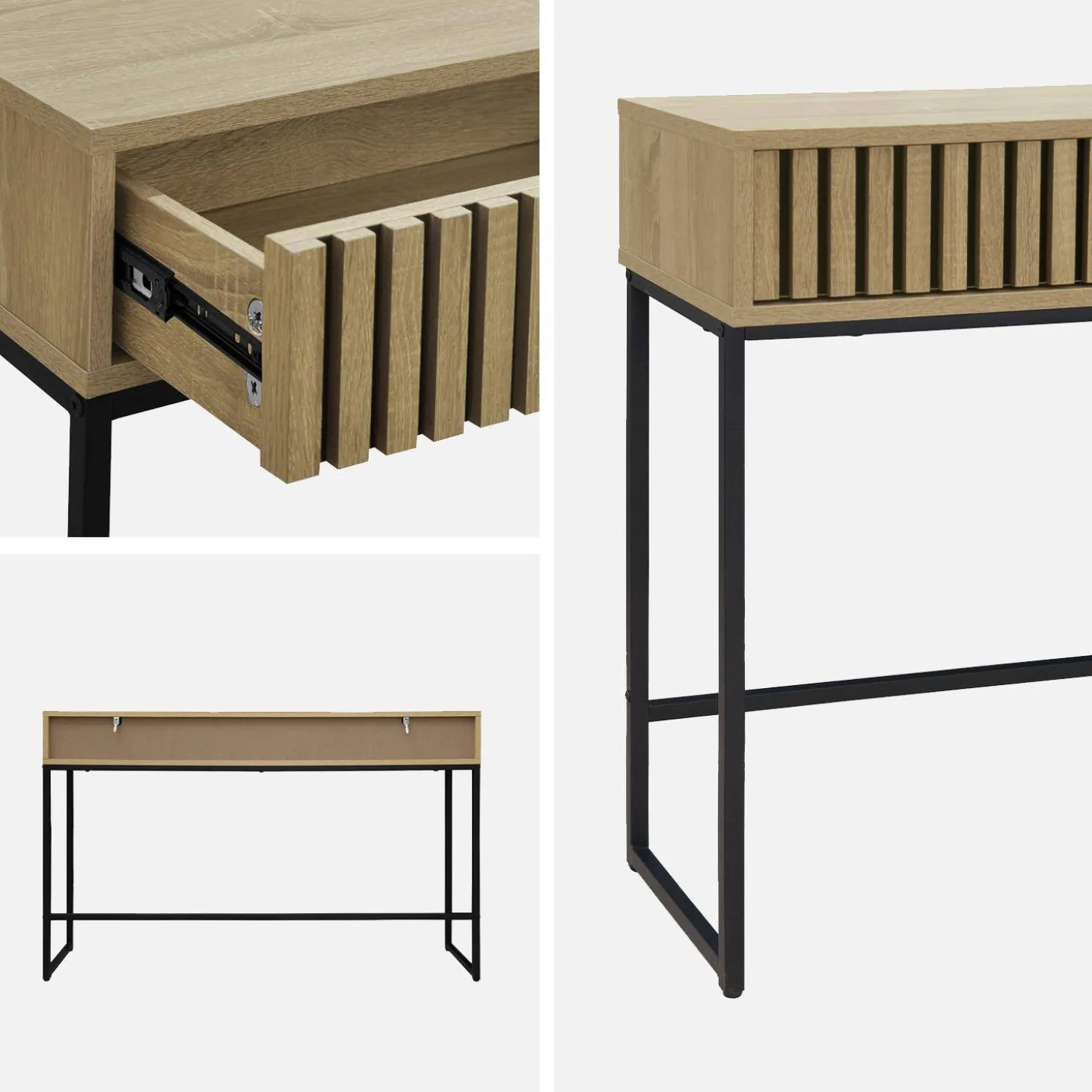 120cm contemporary console in grooved wood effect