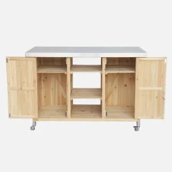 130cm fir wood barbecue sideboard with handles, 7 storage spaces