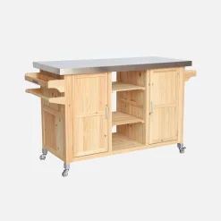 130cm fir wood barbecue sideboard with handles, 7 storage spaces