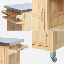 130cm fir wood barbecue sideboard with handles, 7 storage spaces
