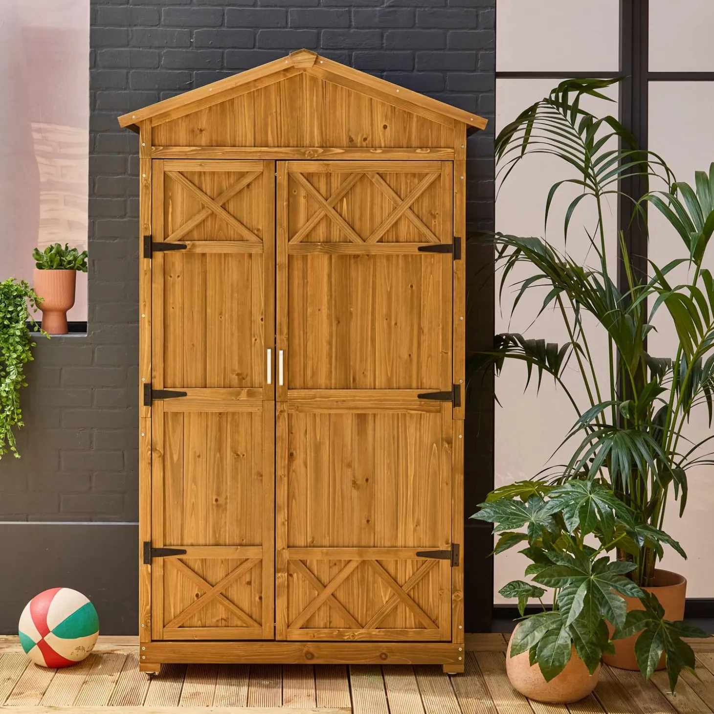 105 cm garden shed in fir wood, 6 storage spaces