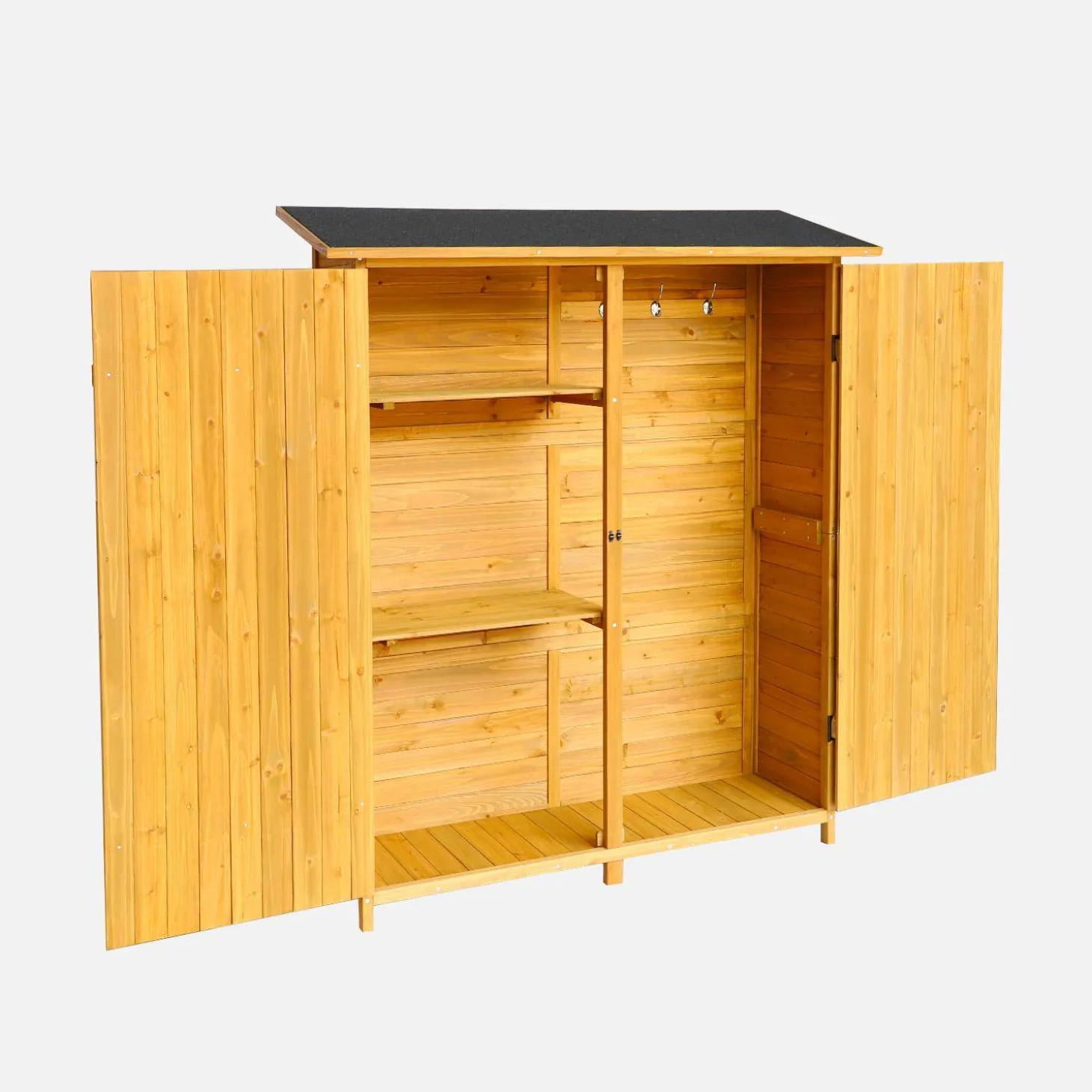 140 cm garden shed in fir wood, 4 storage spaces