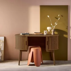 120cm grooved wooden-effect oval desk with two storage spaces