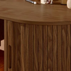 120cm grooved wooden-effect oval desk with two storage spaces