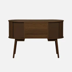 120cm grooved wooden-effect oval desk with two storage spaces
