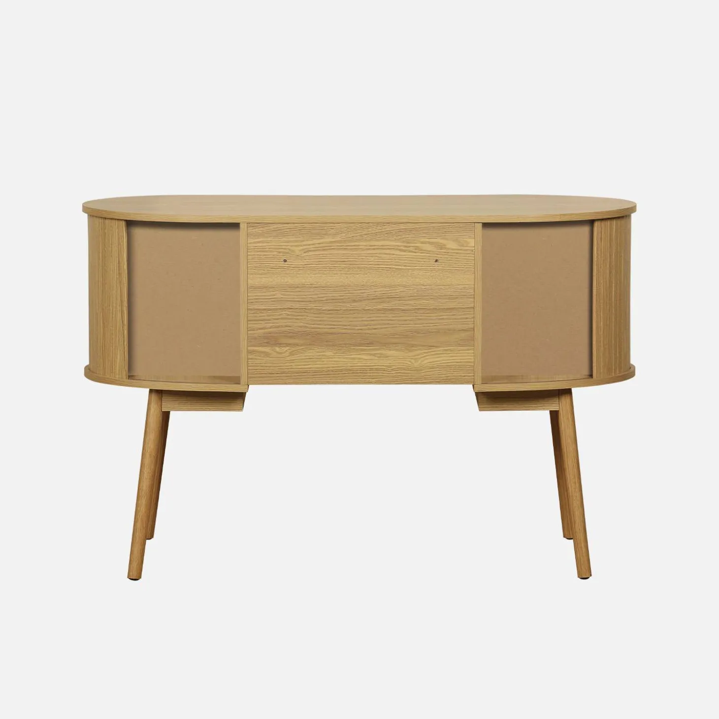 120cm grooved wooden-effect oval desk with two storage spaces