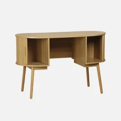 120cm grooved wooden-effect oval desk with two storage spaces
