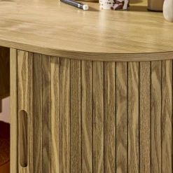 120cm grooved wooden-effect oval desk with two storage spaces