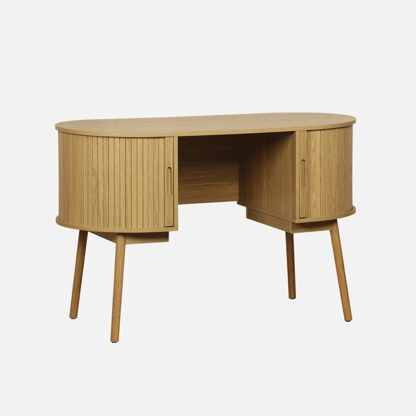 120cm grooved wooden-effect oval desk with two storage spaces