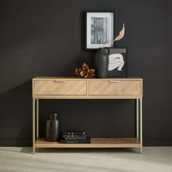 110cm herringbone console table with 2 drawers