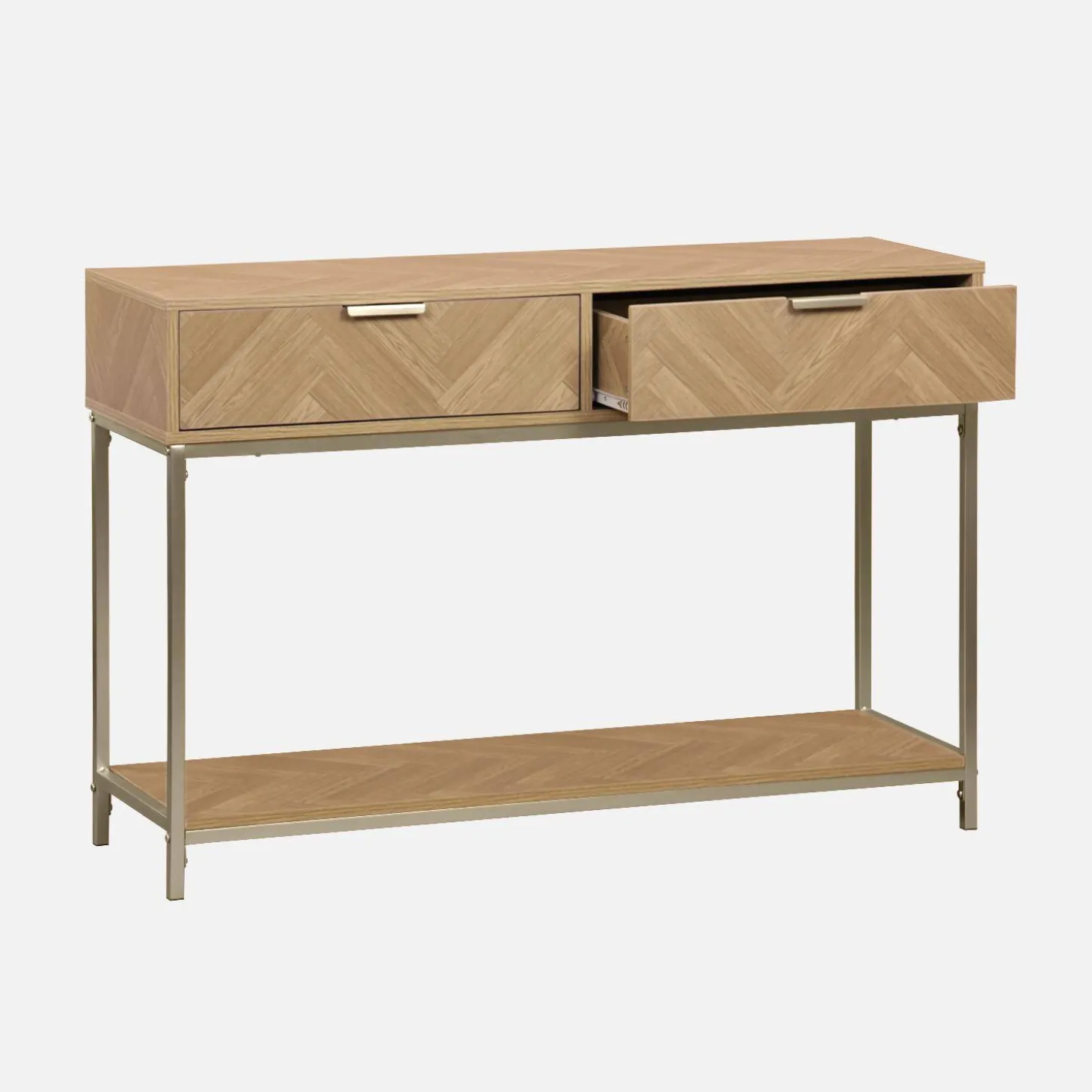 110cm herringbone console table with 2 drawers