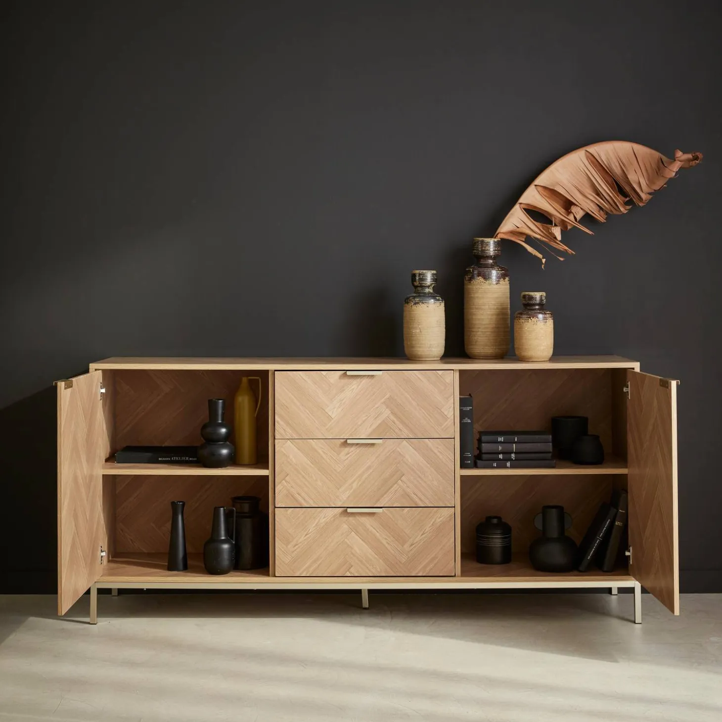 160cm herringbone sideboard with 3 drawers