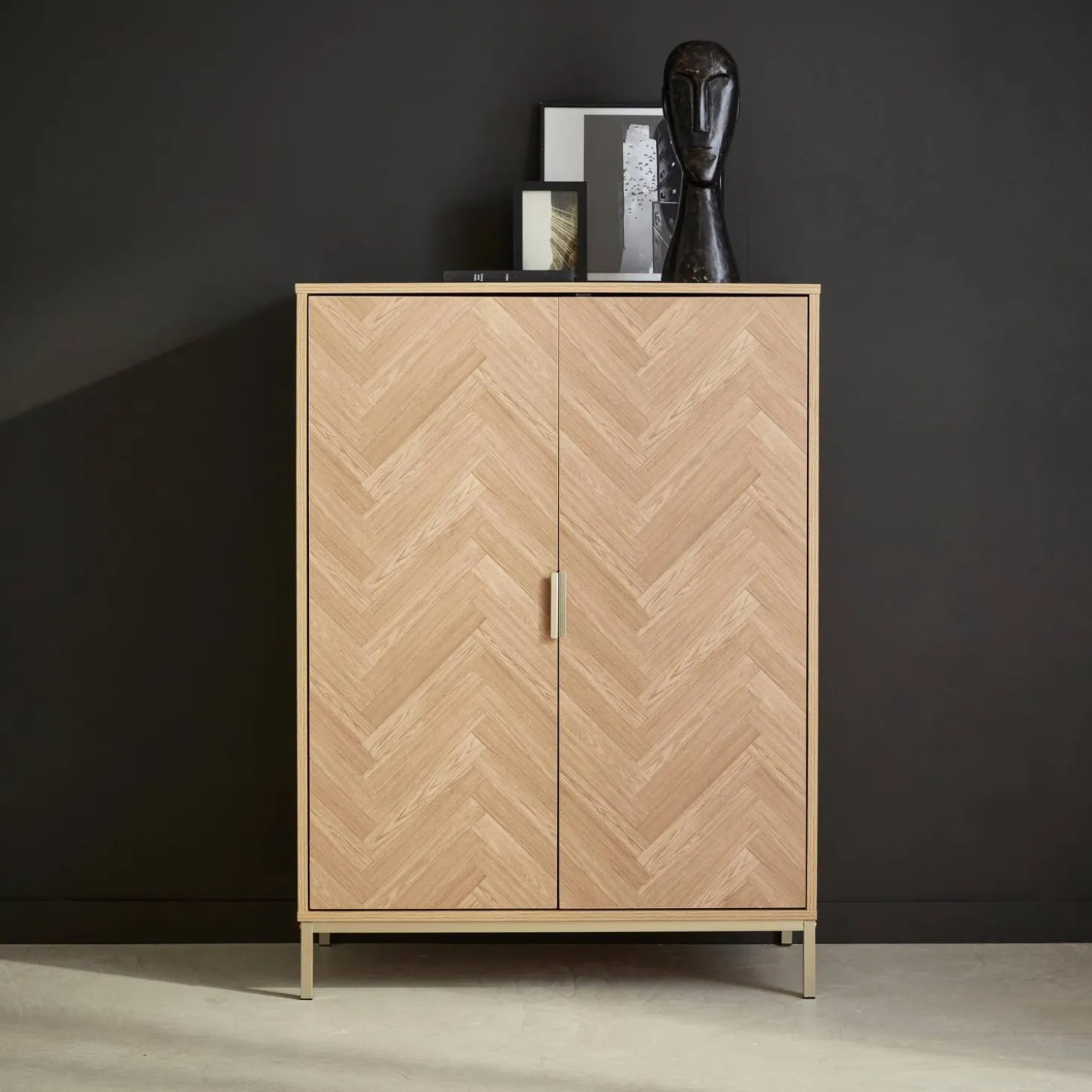 110cm herringbone storage cabinet with 2 doors