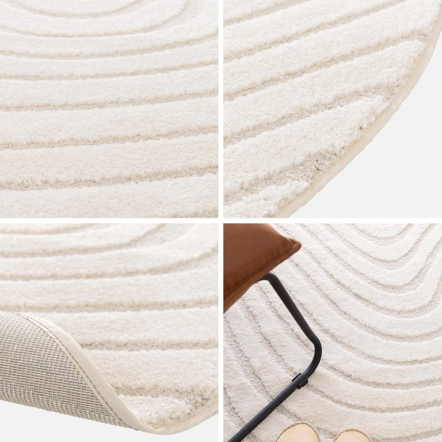 160cm interior rug with wavy patterns, cream