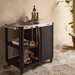 94.5cm outdoor stainless steel cart with folding shelf