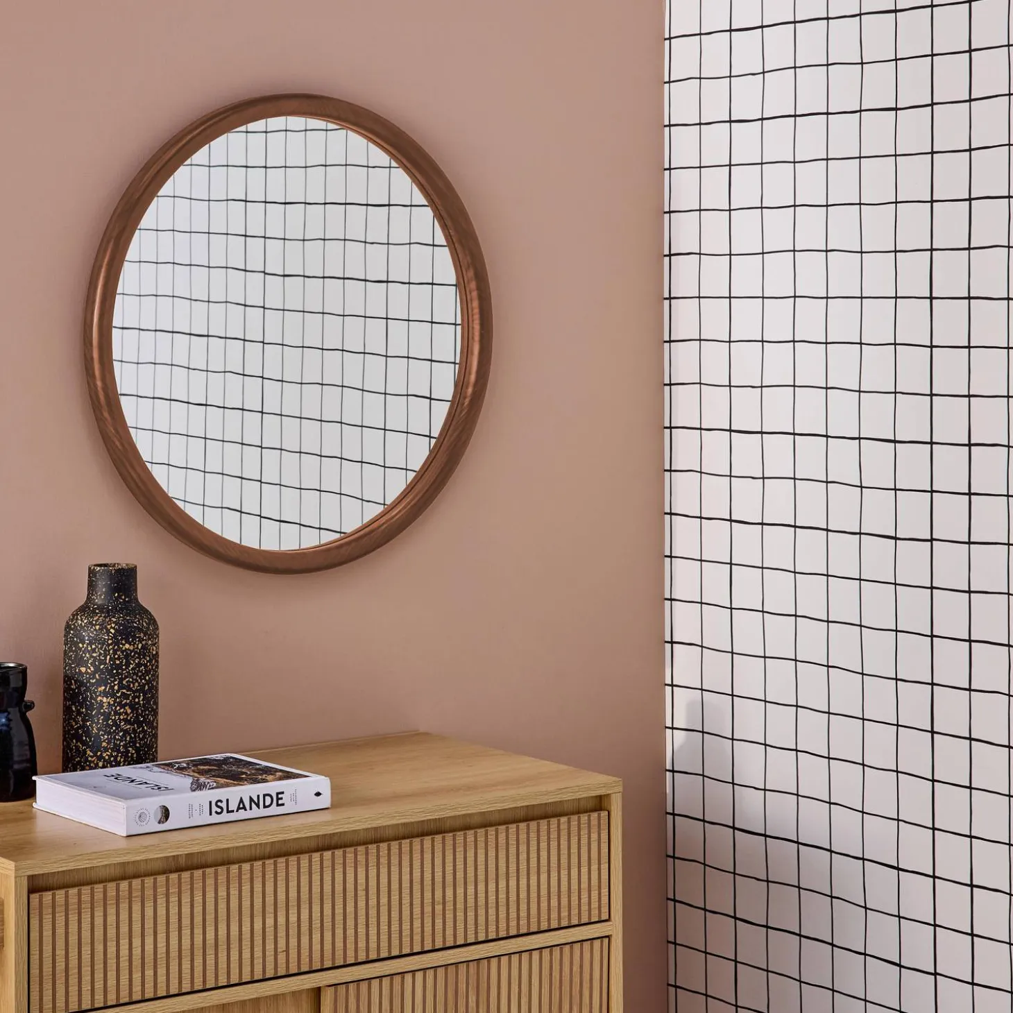 60cm round pine wooden mirror