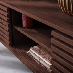 120 cm scandinavian TV unit grooved wooden effect 2 doors