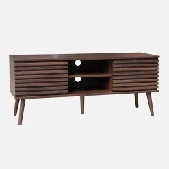 120 cm scandinavian TV unit grooved wooden effect 2 doors