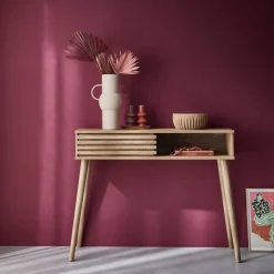 100cm scandi-style console, grooved wood effect