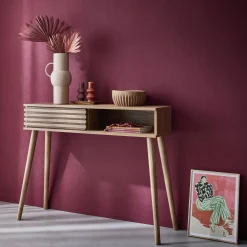 100cm scandi-style console, grooved wood effect