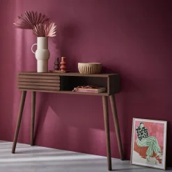 100cm scandi-style console, grooved wood effect