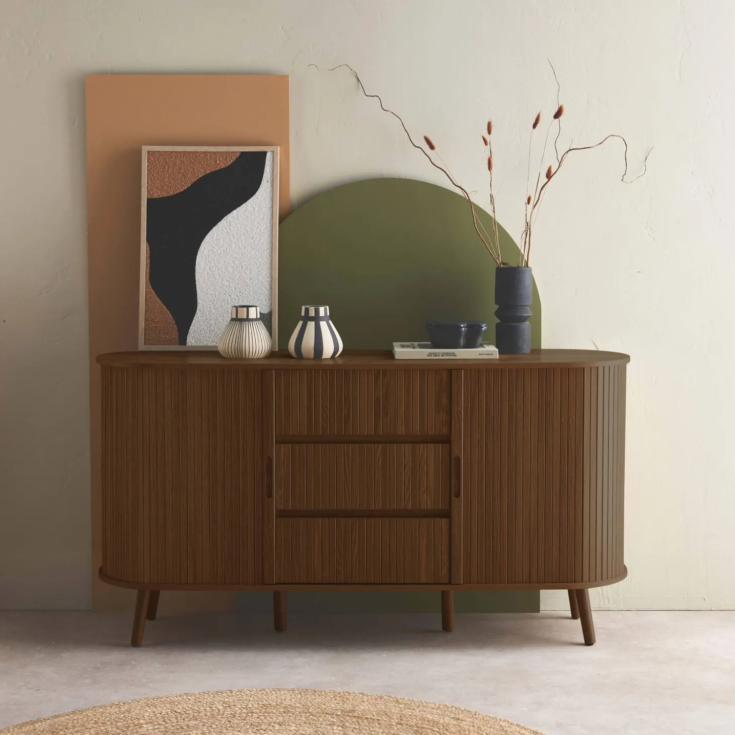 150cm scandi-style sideboard with 2 sliding doors and 3 drawers