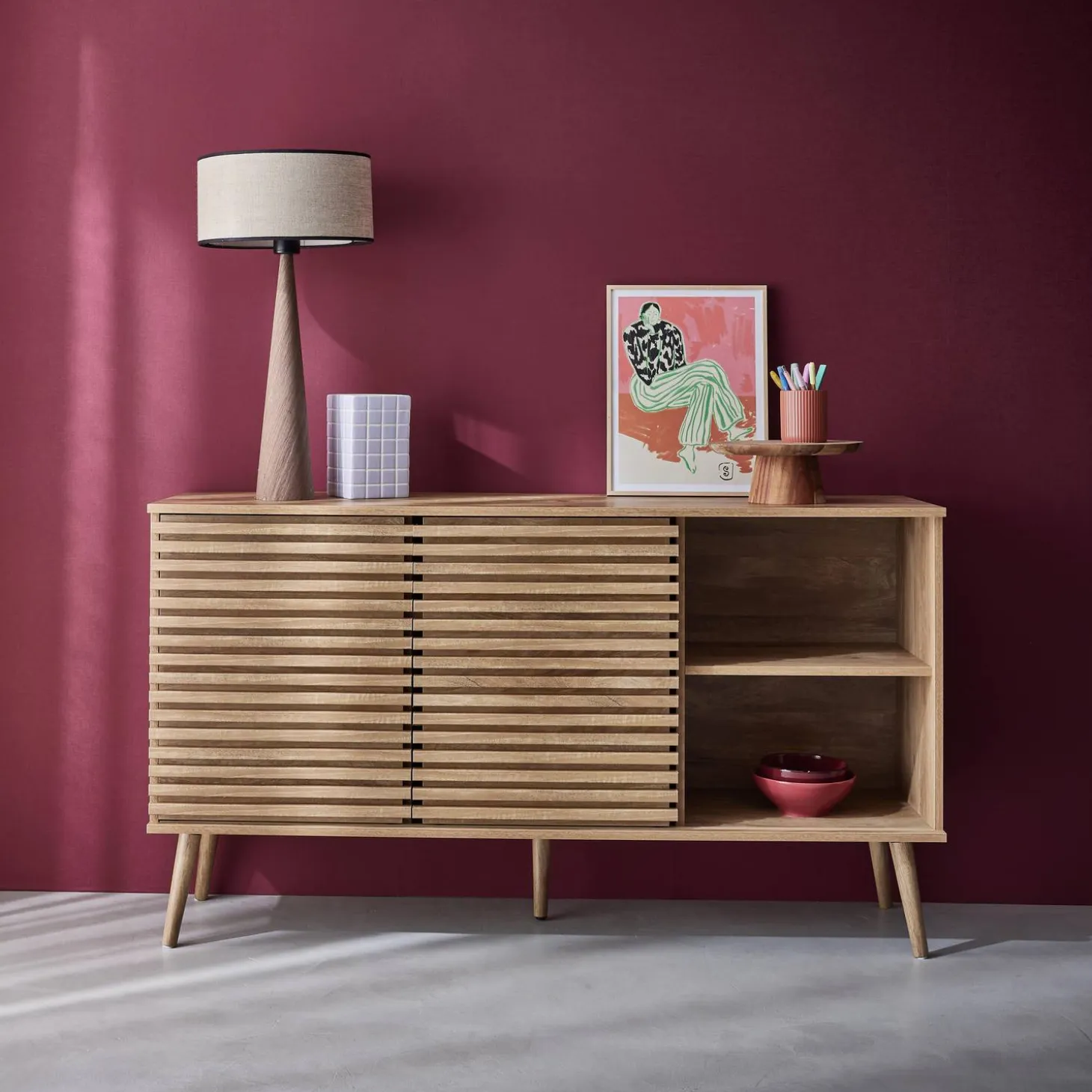 140cm scandi-style sideboard with wooden effect