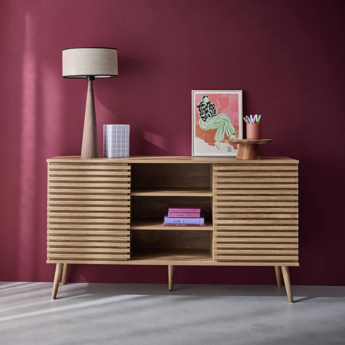 140cm scandi-style sideboard with wooden effect
