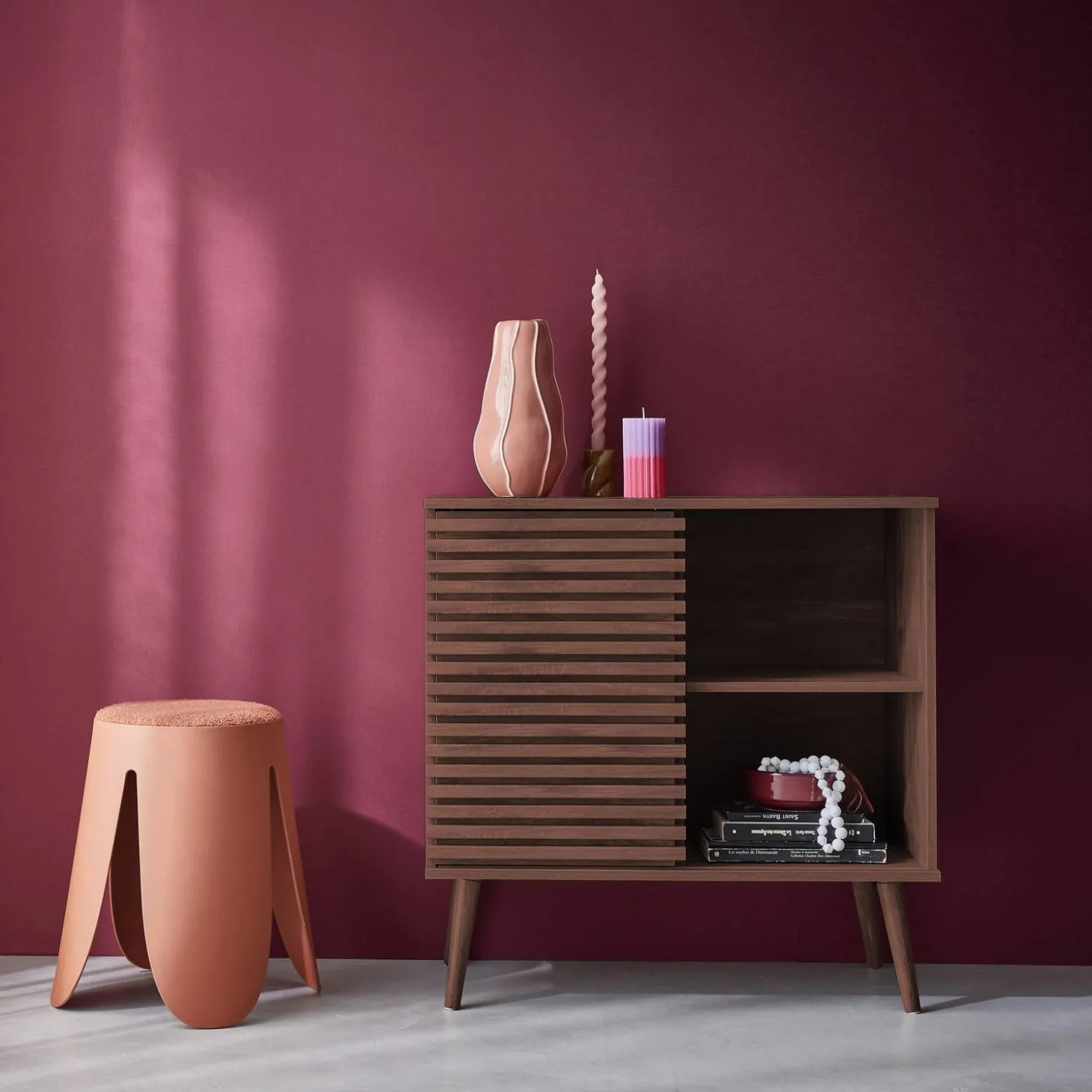 80cm scandi-style sideboard, wood effect and sliding door