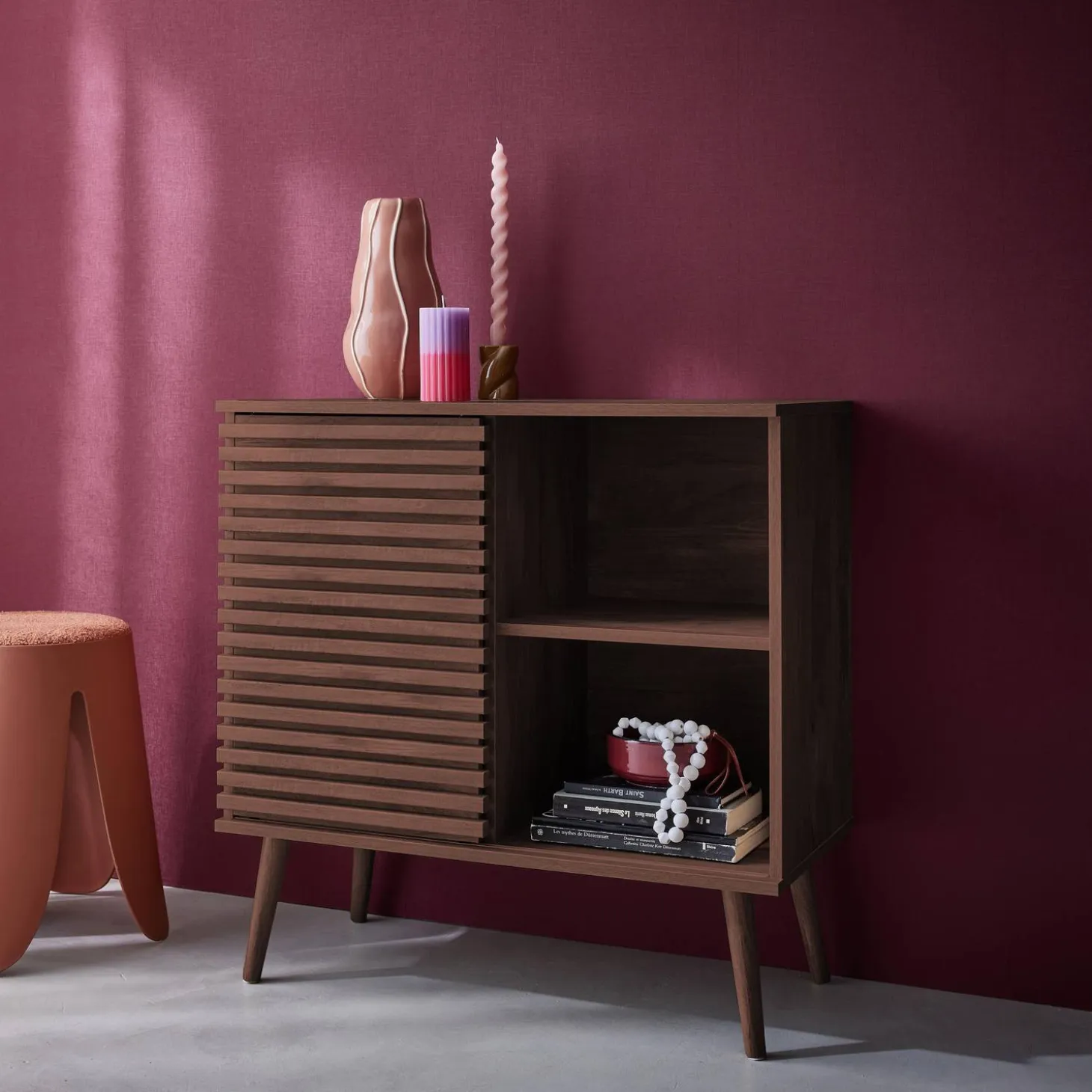 80cm scandi-style sideboard, wood effect and sliding door