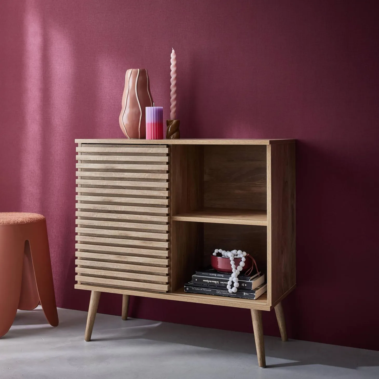 80cm scandi-style sideboard, wood effect and sliding door