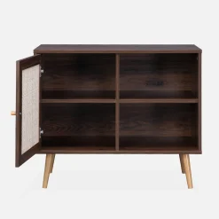 80cm scandi-style storage cabinet with wooden and cane rattan